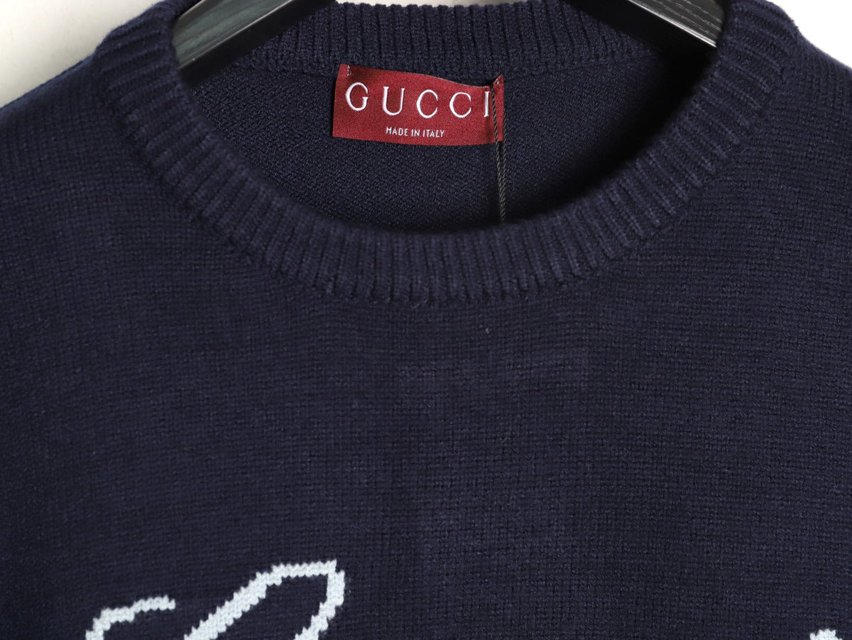 Gucci Signature-Logo Crewneck Sweater - Navy